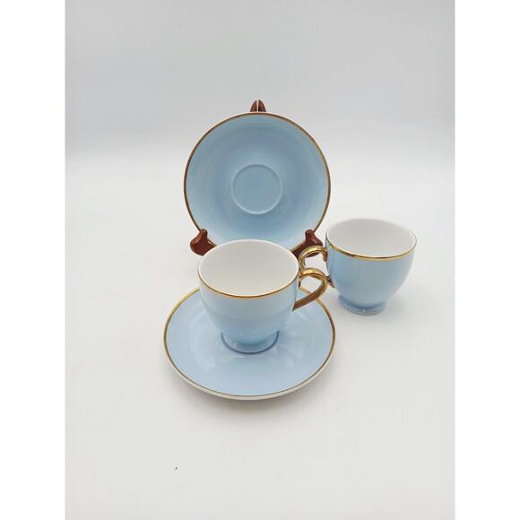 Ralph Lauren Hampton’s Tea Sky Blue with Gold Trim CUPS & SAUCERS Set Of 2 Vtg - Picture 3 of 10